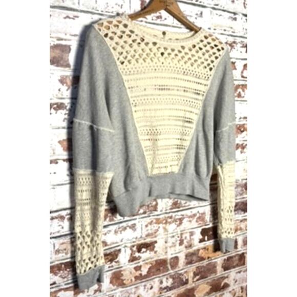 Free People Lace Of Base Oversized Crochet Knit Open Back Pieced Sweatshirt - Picture 5 of 11